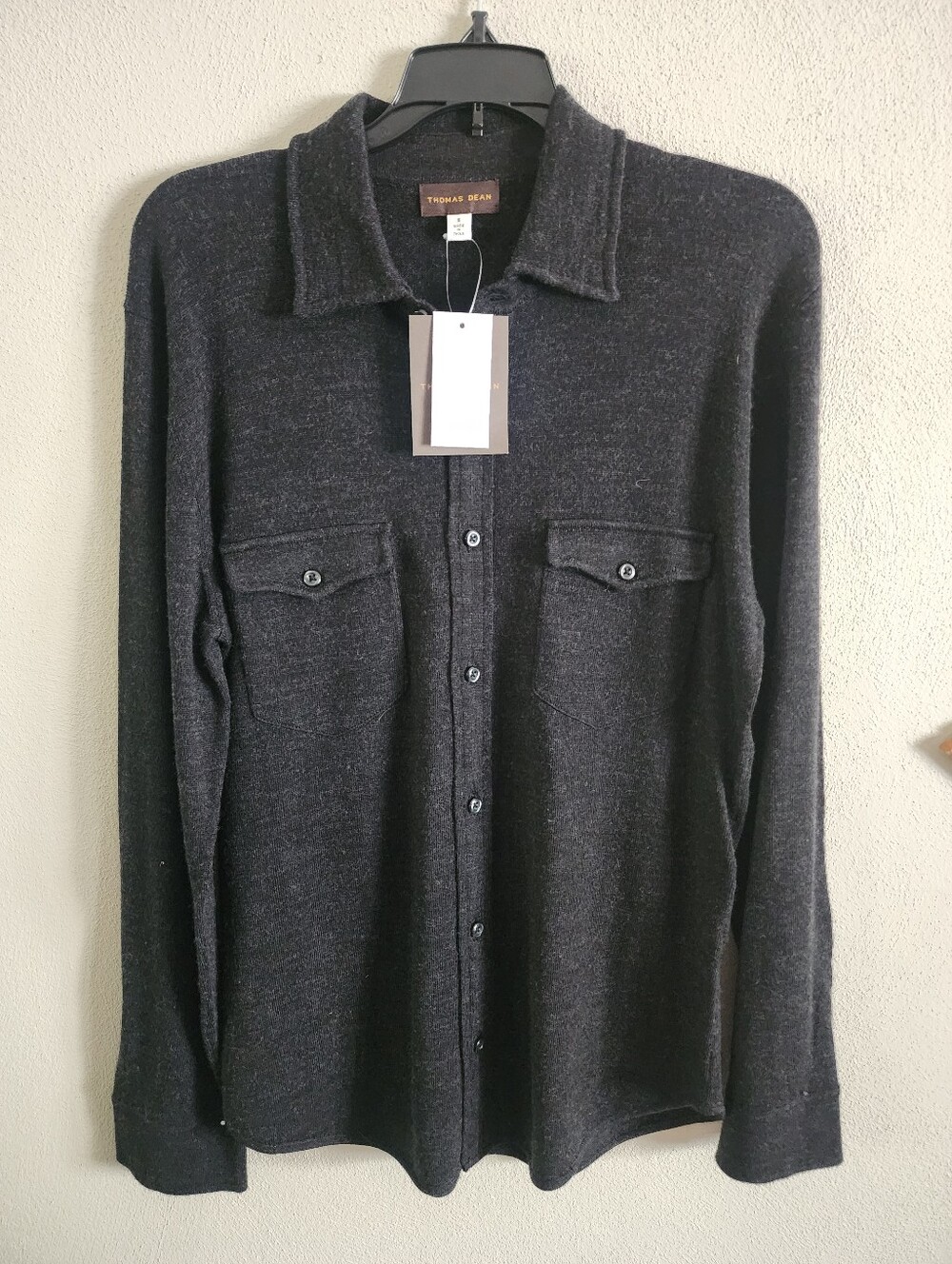 Thomas Dean NWT Wool Blend Knit Button Up Shirt Small S Charcoal Shacket Men